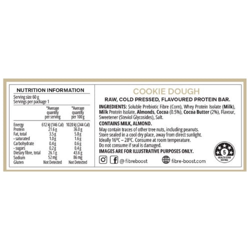 FIBRE BOOST Cold Pressed Protein Bar - Cookie Dough 60g