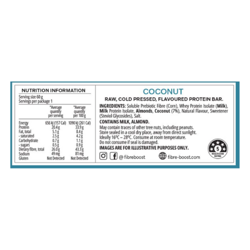 FIBRE BOOST Cold Pressed Protein Bar - Coconut 60g