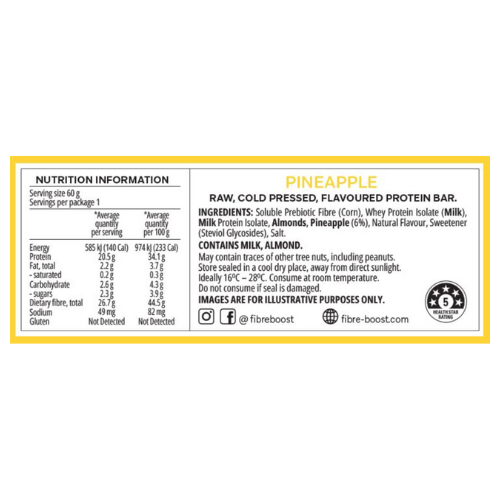 FIBRE BOOST Cold Pressed Protein Bar - Pineapple 60g