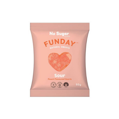 BULK Funday Sour Peach Flavoured Hearts - 50g x 12