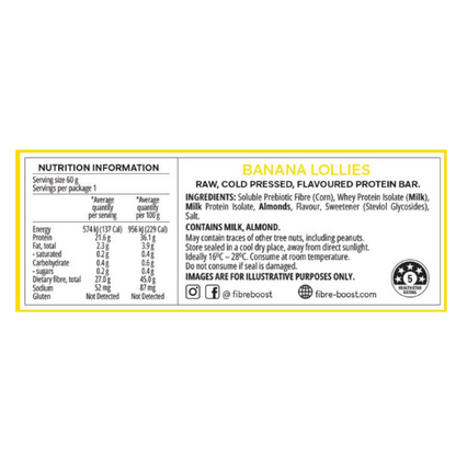 FIBRE BOOST Cold Pressed Protein Bar - Banana Lollies Flavour 60g