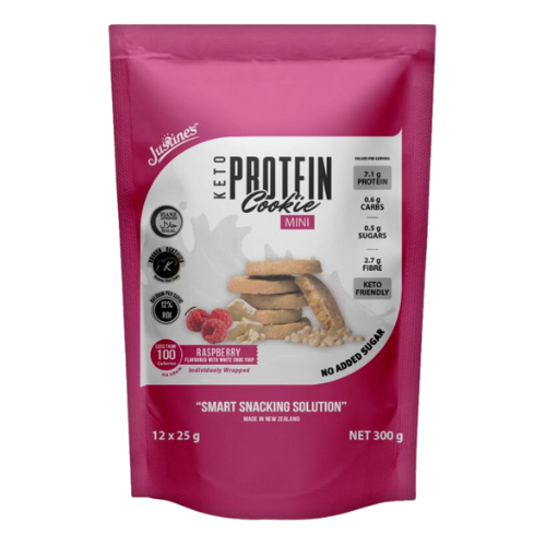 Justine's Keto Raspberry White Choc Mini Protein Cookie Pouch