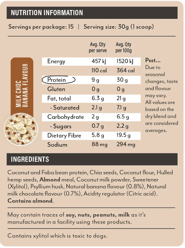 Snackn' Protein Breakfast Instant Porridge Milk Choc Banana Flavour - 450g