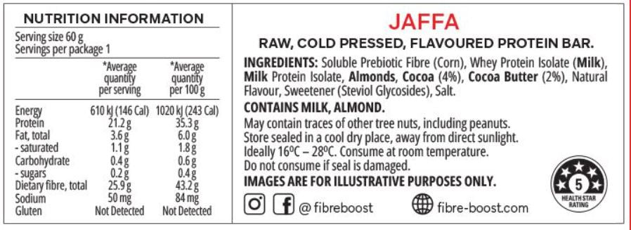 FIBRE BOOST Cold Pressed Protein Bar - Jaffa Flavour 60g