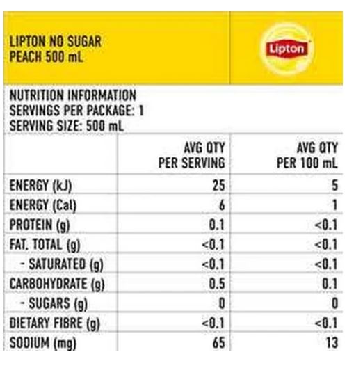 Lipton No Sugar Peach Flavour Ice Tea - 500ml